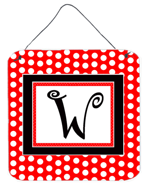 CJ1012-WDS66 Letter W Initial - Red Black Polka Dots Aluminium Metal Wall or Door Hanging Prints
