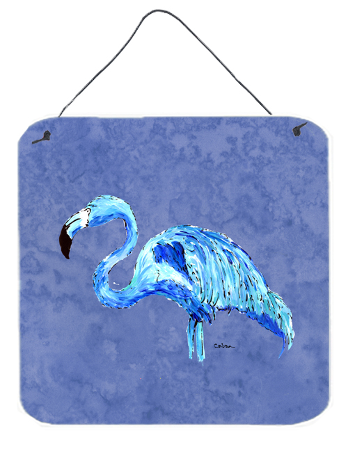 Flamingo On Slate Blue Aluminium Metal Wall or Door Hanging Prints