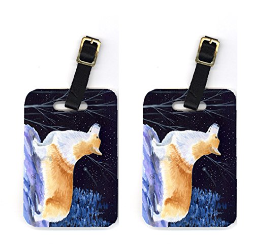 Pair of 2 Starry Night Corgi Luggage Tags