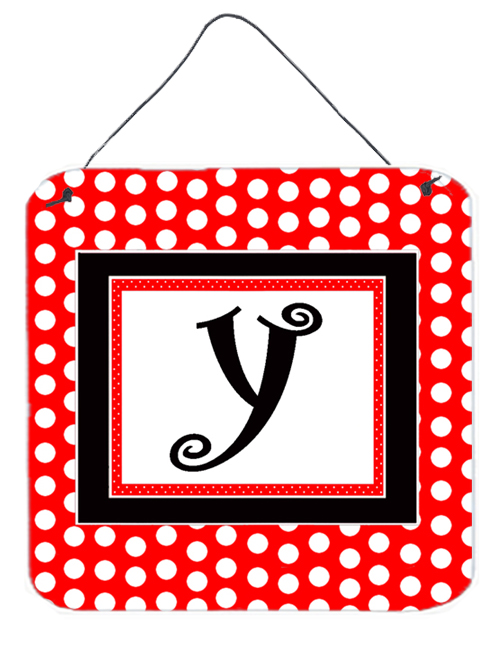 CJ1012-YDS66 Letter Y Initial - Red Black Polka Dots Aluminium Metal Wall or Door Hanging Prints