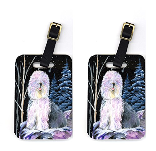 SS8409BT Pair of 2 Starry Night Old English Sheepdog Luggage Tags
