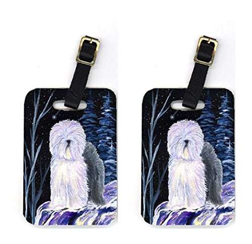 Carolines Treasures SS8406BT Pair of 2 Starry Night Old English Sheepdog Luggage Tags