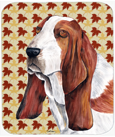 Basset Hound Fall Leaves Portrait Mouse Pad, Hot Pad or Trivet