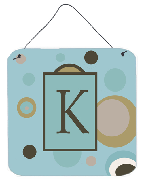 CJ1013-KDS66 Letter K Initial Monogram - Blue Dots Aluminium Metal Wall or Door Hanging Prints