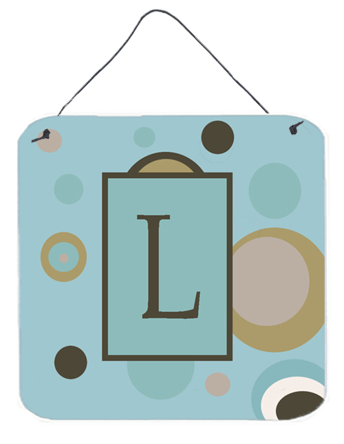 CJ1013-LDS66 Letter L Initial Monogram - Blue Dots Aluminium Metal Wall or Door Hanging Prints
