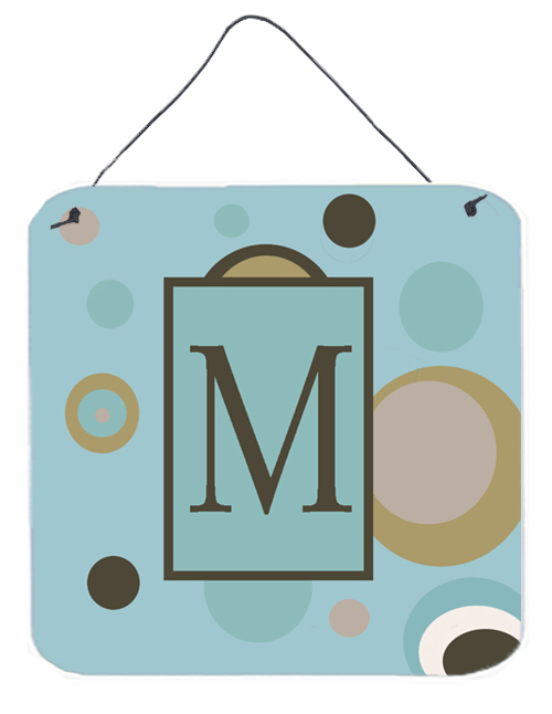 CJ1013-MDS66 Letter M Initial Monogram - Blue Dots Aluminium Metal Wall or Door Hanging Prints