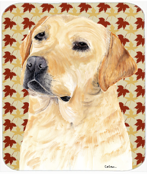 Labrador Yellow Fall Leaves Portrait Mouse Pad, Hot Pad or Trivet