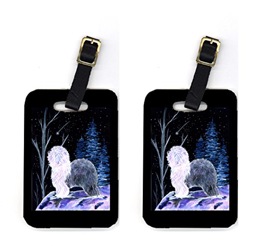 SS8401BT Pair of 2 Starry Night Old English Sheepdog Luggage Tags