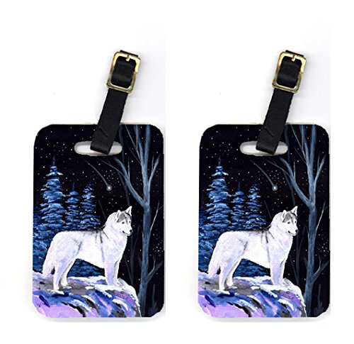 Pair of 2 Starry Night Siberian Husky Luggage Tags