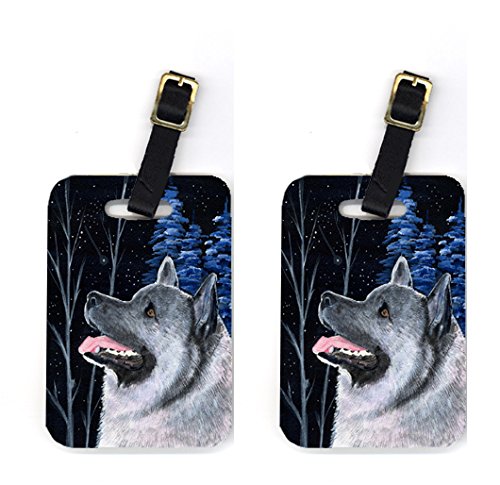 Pair of 2 Starry Night Norwegian Elkhound Luggage Tags