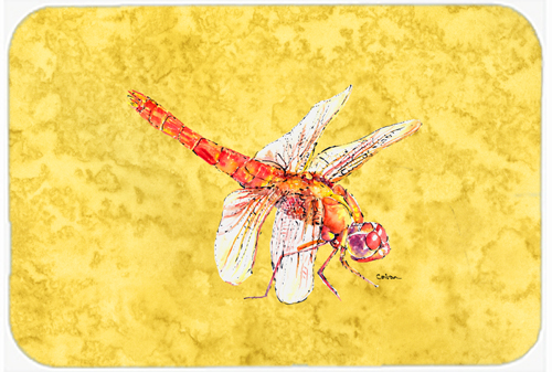 9.5 x 8 in. Dragonfly on Yellow Mouse Pad, Hot Pad or Trivet