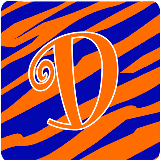 3.5 x 3.5 in. Monogram Tiger Stripe Blue and Orange Foam Coasters Initial Letter D, Set of 4