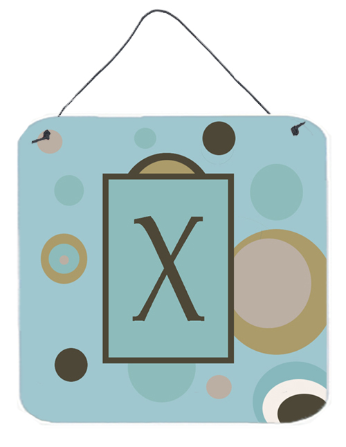 6 x 6 in. Letter X Initial Monogram - Blue Dots Aluminium Metal Wall or Door Hanging Prints