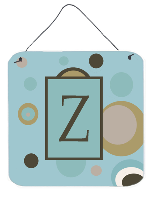 6 x 6 in. Letter Z Initial Monogram - Blue Dots Aluminium Metal Wall or Door Hanging Prints