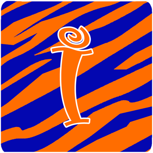 3.5 x 3.5 in. Monogram Tiger Stripe Blue and Orange Foam Coasters Initial Letter I, Set of 4