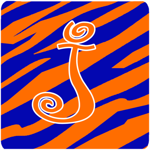 3.5 x 3.5 in. Monogram Tiger Stripe Blue and Orange Foam Coasters Initial Letter J, Set of 4