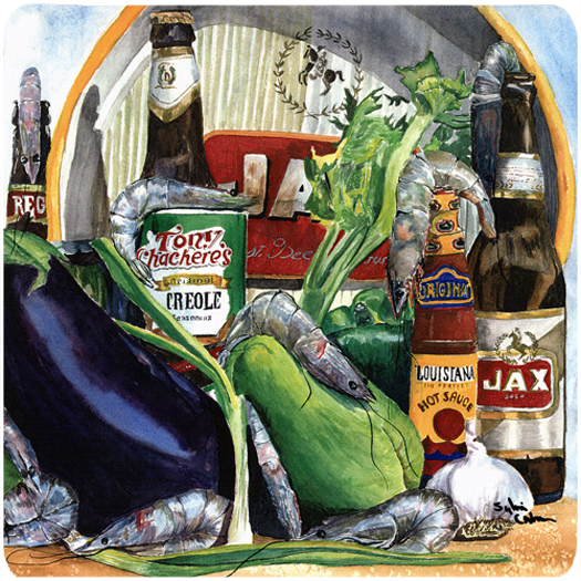 Picture of Carolines Treasures 1007FC 3.5 x 3.5 in. Eggplant and New Orleans Beers Foam Coasters- Set of 4