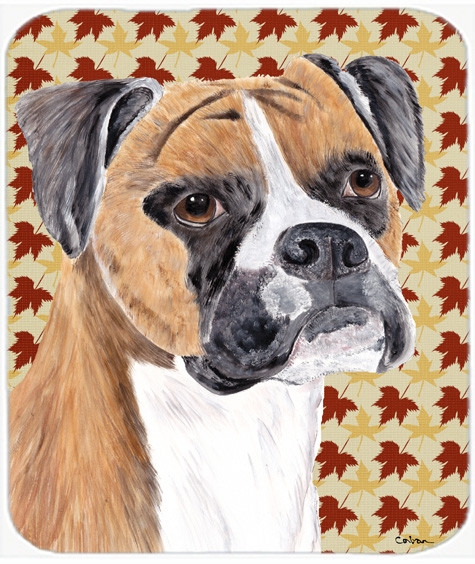 9.5 x 8 in. Boxer Fall Leaves Portrait Mouse Pad, Hot Pad or Trivet