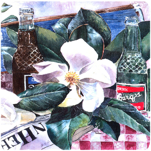 Picture of Carolines Treasures 1009FC 3.5 x 3.5 in. Barqs and Magnolia Foam Coasters- Set of 4