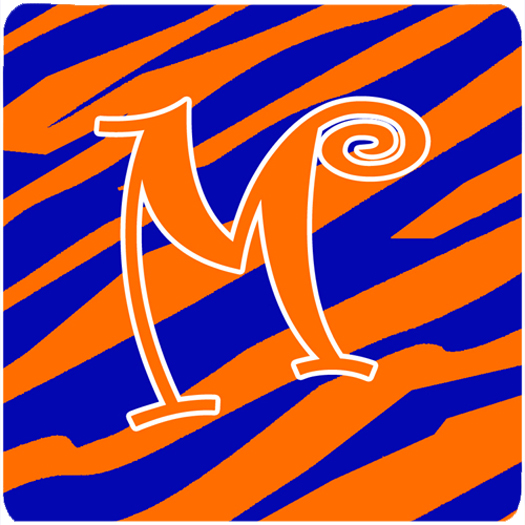 3.5 x 3.5 in. Monogram Tiger Stripe Blue and Orange Foam Coasters Initial Letter M, Set of 4