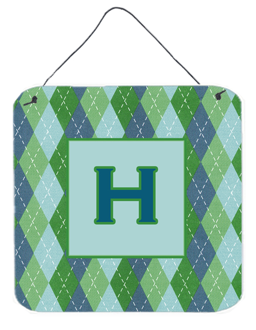 CJ1020-HDS66 6 x 6 in. Letter H Initial Monogram - Blue Argoyle Aluminium Metal Wall or Door Hanging Prints