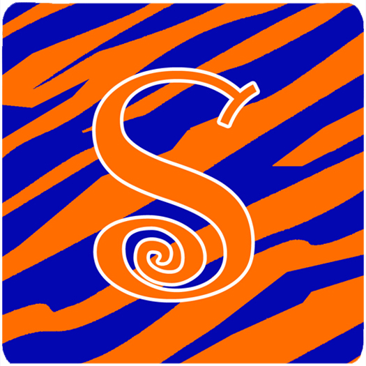 Monogram - Tiger Stripe Blue And Orange Foam Coasters - Set 4, Initial Letter S