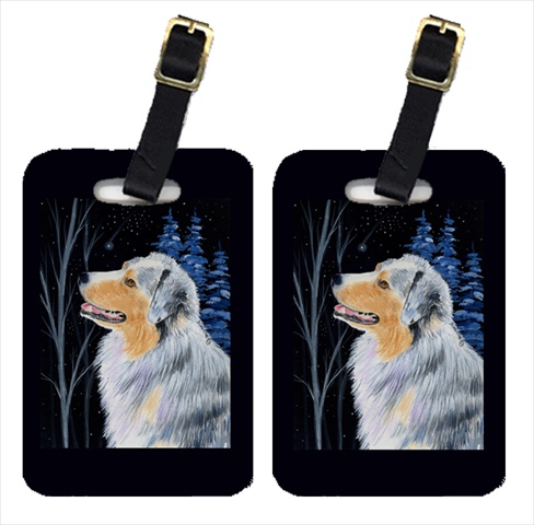 Starry Night Australian Shepherd Luggage Tags - Pair Of 2