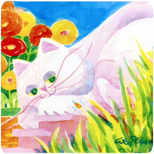 Picture of Carolines Treasures 6102FC White Cat Foam Coasters - Set 4