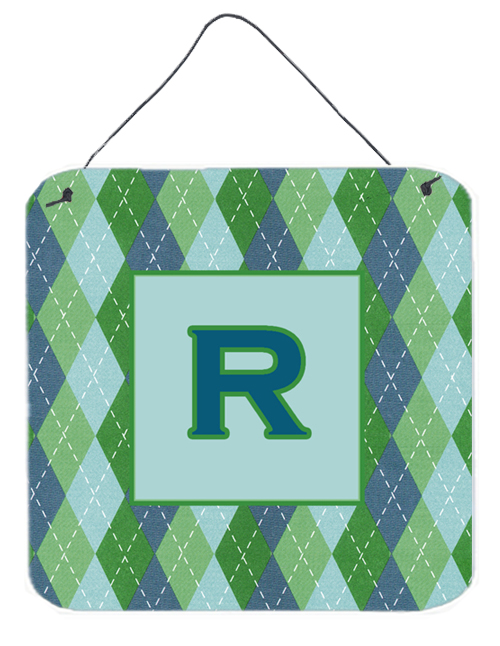 CJ1020-RDS66 Letter R Initial Monogram - Blue Argoyle Aluminium Metal Wall Or Door Hanging Prints