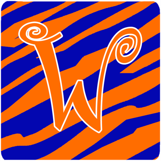 Monogram - Tiger Stripe Blue And Orange Foam Coasters - Set 4, Initial Letter W