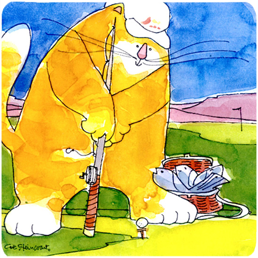 Picture of Carolines Treasures 6105FC Big Cat Golfing With A Fishing Pole Foam Coasters - Set 4