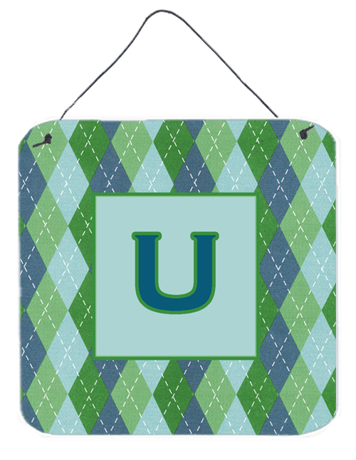 CJ1020-UDS66 Letter U Initial Monogram - Blue Argoyle Aluminium Metal Wall Or Door Hanging Prints