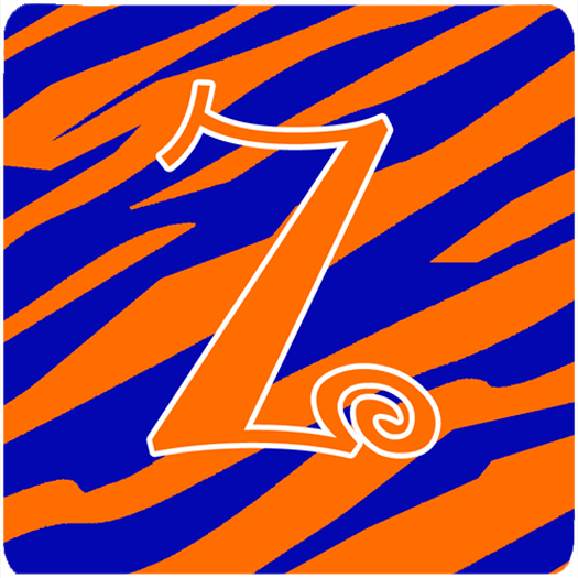 CJ1036-ZFC Monogram - Tiger Stripe Blue And Orange Foam Coasters - Set 4- Initial Letter Z