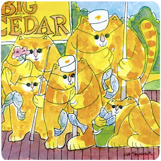 Picture of Carolines Treasures 6106FC Orange Tabby Fishing Cats Foam Coasters - Set 4
