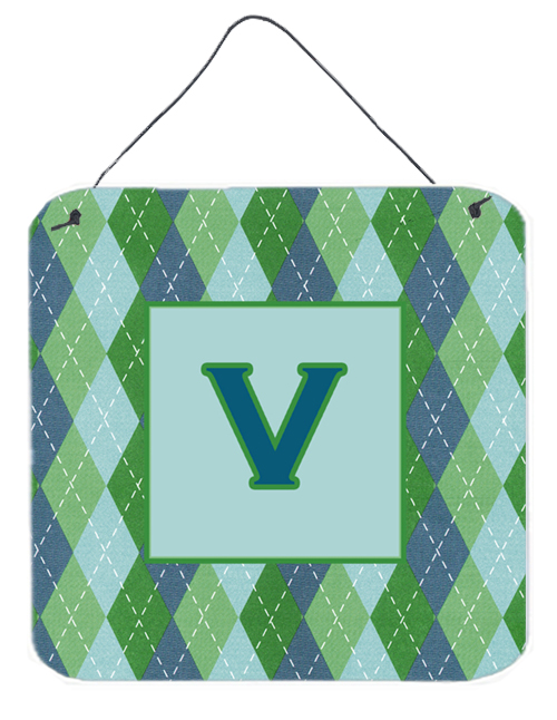 CJ1020-VDS66 Letter V Initial Monogram - Blue Argoyle Aluminium Metal Wall Or Door Hanging Prints