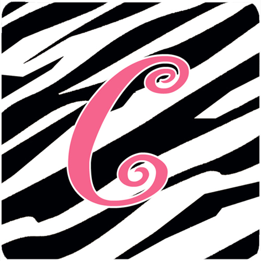CJ1037-CFC Monogram - Zebra Stripe And Pink Foam Coasters - Set 4- Initial Letter C
