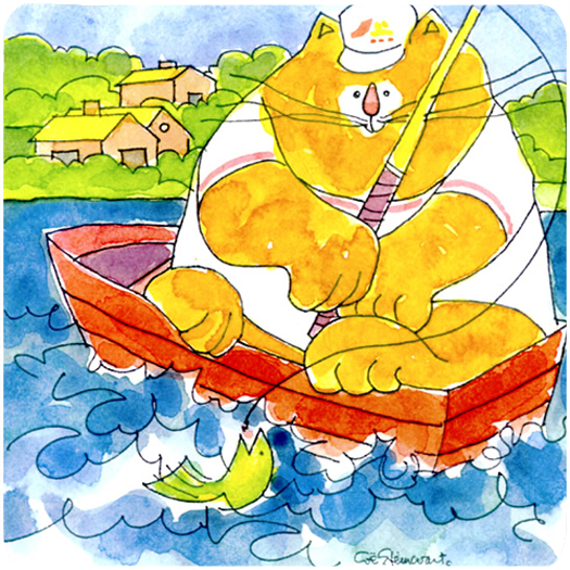 Picture of Carolines Treasures 6107FC Big Orange Cat Fishing Foam Coasters - Set 4