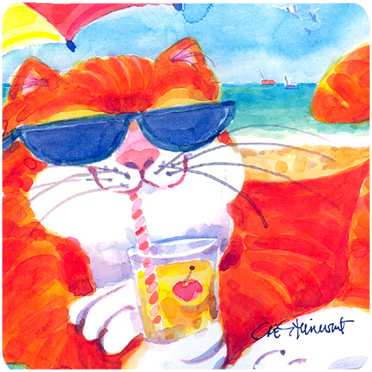 Picture of Carolines Treasures 6118FC Cool Cat With Sunglasses At The Beach Foam Coasters - Set 4