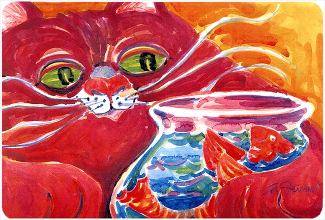 Big Red Cat At The Fishbowl Mouse Pad, Hot Pad Or Trivet