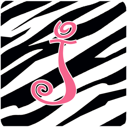 CJ1037-JFC Monogram - Zebra Stripe And Pink Foam Coasters - Set 4- Initial Letter J