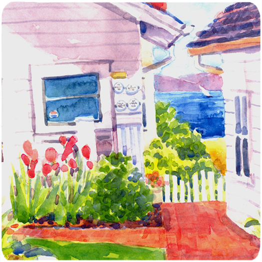Picture of Carolines Treasures 6125FC Beach View Between The Houses Foam Coasters - Set 4
