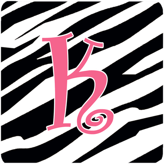 CJ1037-KFC Monogram - Zebra Stripe And Pink Foam Coasters - Set 4- Initial Letter K