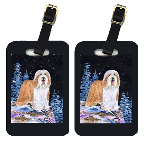Starry Night Bearded Collie Luggage Tags - Pair Of 2