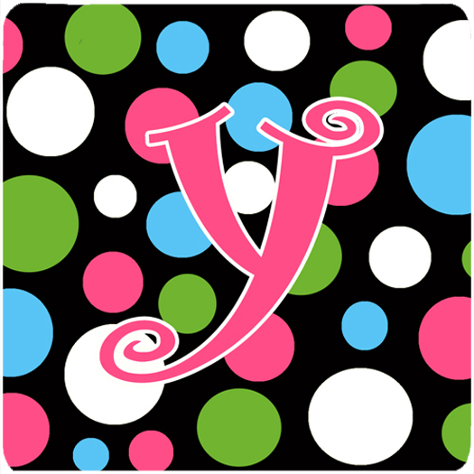 Monogram - Polkadots And Pink Foam Coasters - Set 4, Initial Letter Y