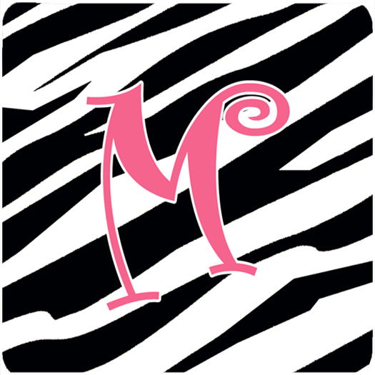 CJ1037-MFC Monogram - Zebra Stripe And Pink Foam Coasters - Set 4- Initial Letter M