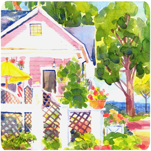 Picture of Carolines Treasures 6130FC White Cottage At The Beach Foam Coasters - Set 4