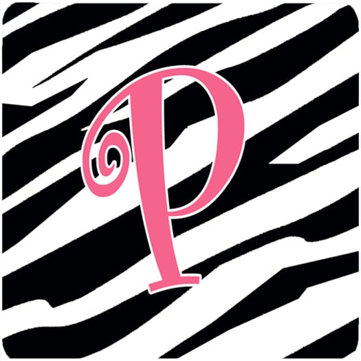 CJ1037-PFC Monogram - Zebra Stripe And Pink Foam Coasters - Set 4- Initial Letter P