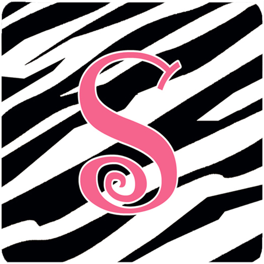 CJ1037-SFC Monogram - Zebra Stripe And Pink Foam Coasters - Set 4- Initial Letter S