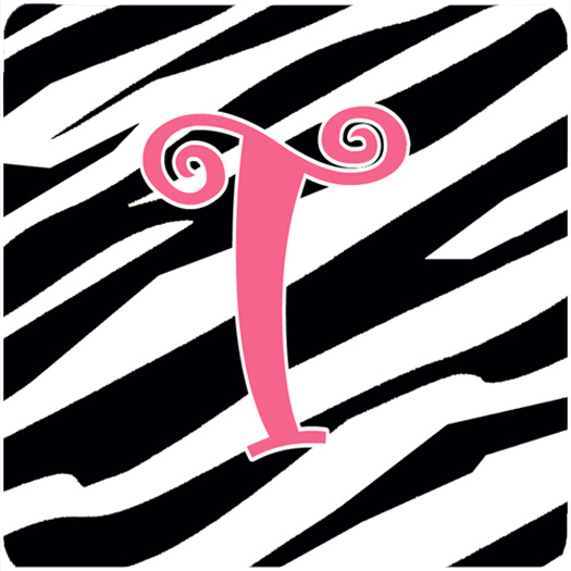 CJ1037-TFC Monogram - Zebra Stripe And Pink Foam Coasters - Set 4- Initial Letter T