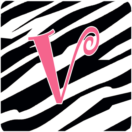Monogram - Zebra Stripe And Pink Foam Coasters - Set 4, Initial Letter V